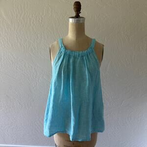Nicole Miller Women's 100% Linen Halter Top NEW Size XL Blue Summer Vacation